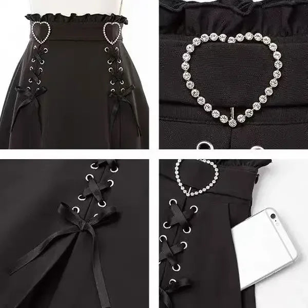 BXOXO 2025 Y2k Aesthetic Harajuku Style Sweet Girl High Waist Mini Bandage Skirt Slim Women Solid Streetwear Gothic Jk Saia Feminina