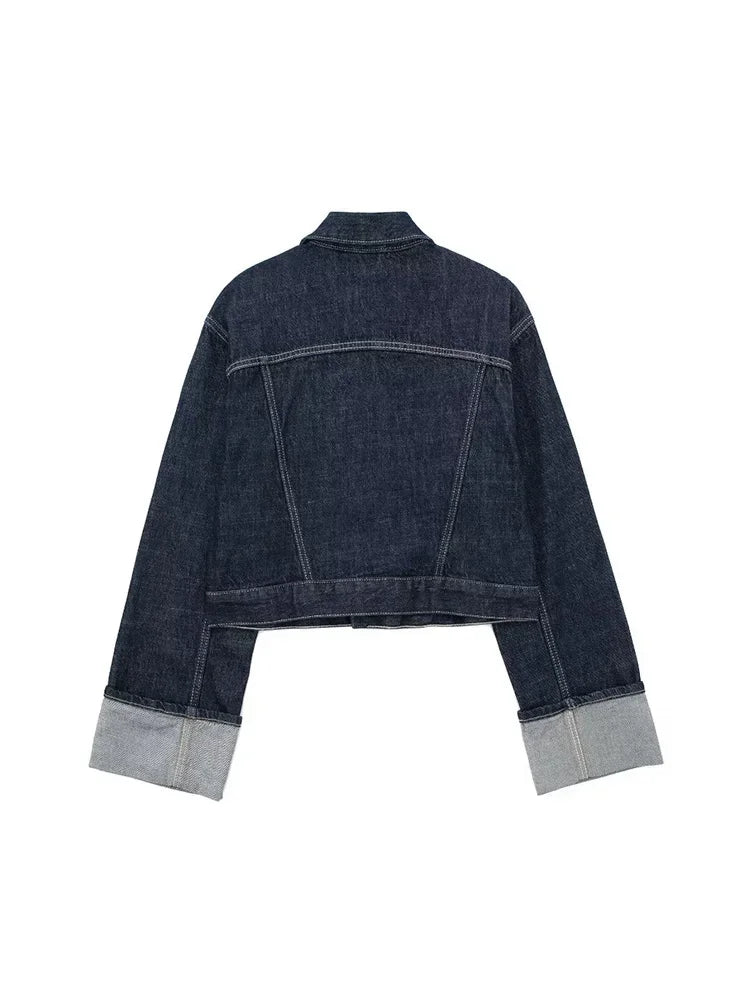 Bxoxo Women Fashion With Pockets Denim Blue Single Breasted Jackets Vintage Lapel Neck Long Sleeves Female Chic Lady Outfits