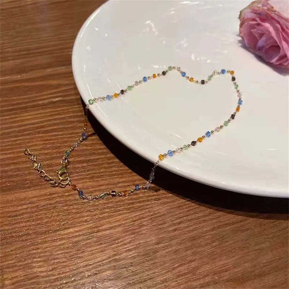 BXOXO Simple Colorful Square Acrylic Choker Fashion Gold Color Bead Chain Necklace Vintage Crystal Necklace For Women  Party Jewelry