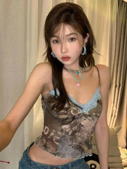 BXOXO Summer Vintage Top Sleeveless Tank Tops Women Y2k Retro Bralette Crop Top Streetwear Halter Top Party Korean Style Tee