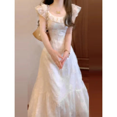 BXOXO French Style Solid Color Summer Dress Women's Knee-Length Sleeveless Holiday Beach Vacation Skirt Short Flounce Sleeve
