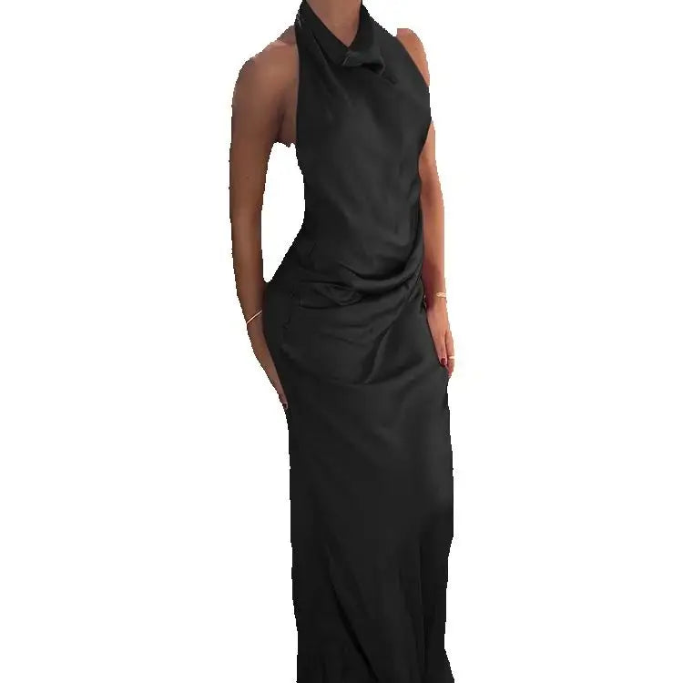 BXOXO Backless Dress Women Halter Swing Collar Sleeveless Skinny Stretch Robe Midnight Sexy Prom Party Elegant Long Bodycon