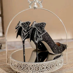 Bxoxo Shoes for Woman Stilito Silver Women's Summer Footwear Wedding Bride Shoe Rhinestone Pointed Toe Super High Heel Diamond 39