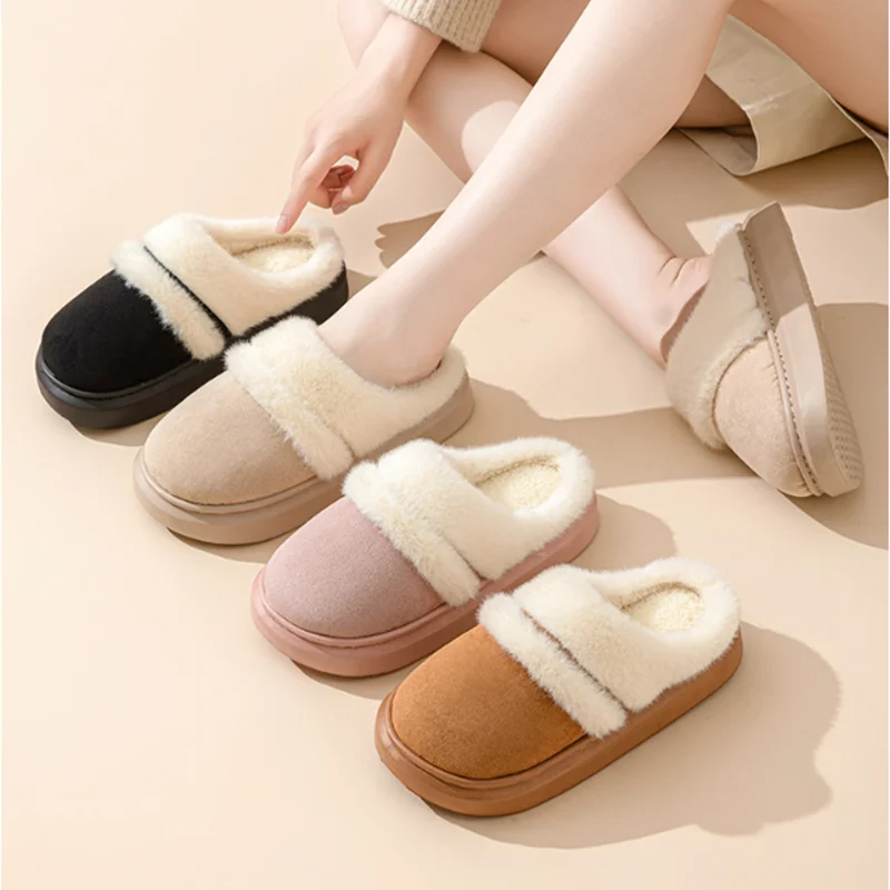 BXOXO Fashion Fluffy Plush Thick Bottom Slippers New Winter Womens Thicken Warm Slippers Casual Indoor Indoor Cotton Slides Shoes