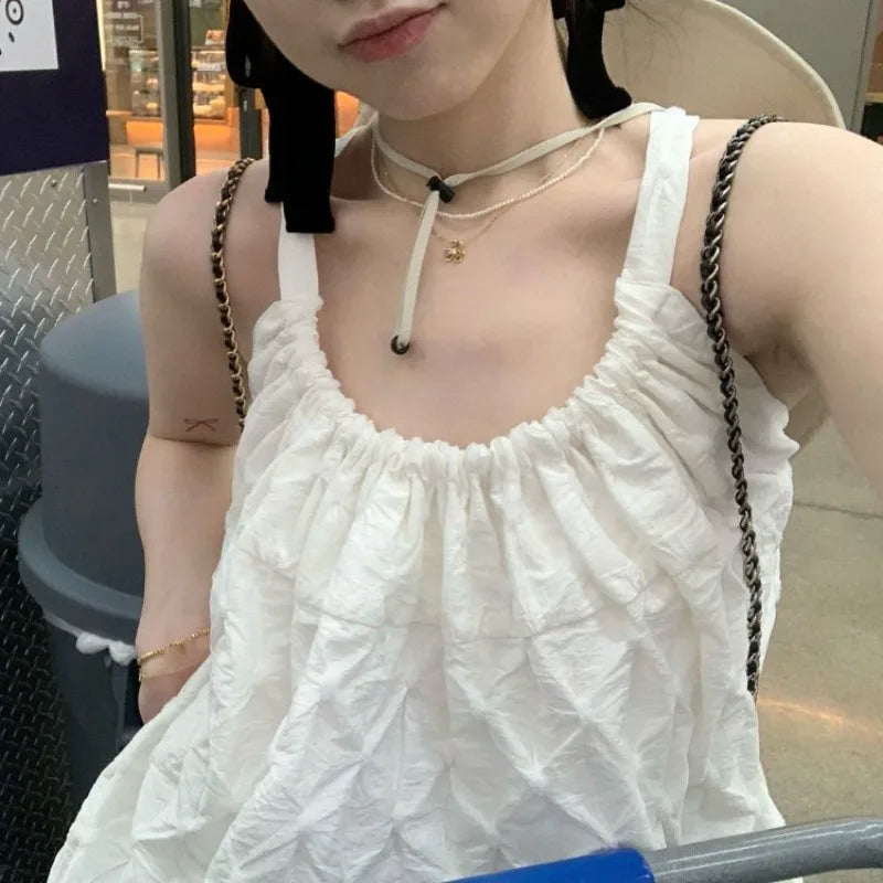 BXOXO Sweet Camis Women 2025 Summer Fashion Backless Solid Slash Neck Female Tank Tops French Style Chic Casual Holiday