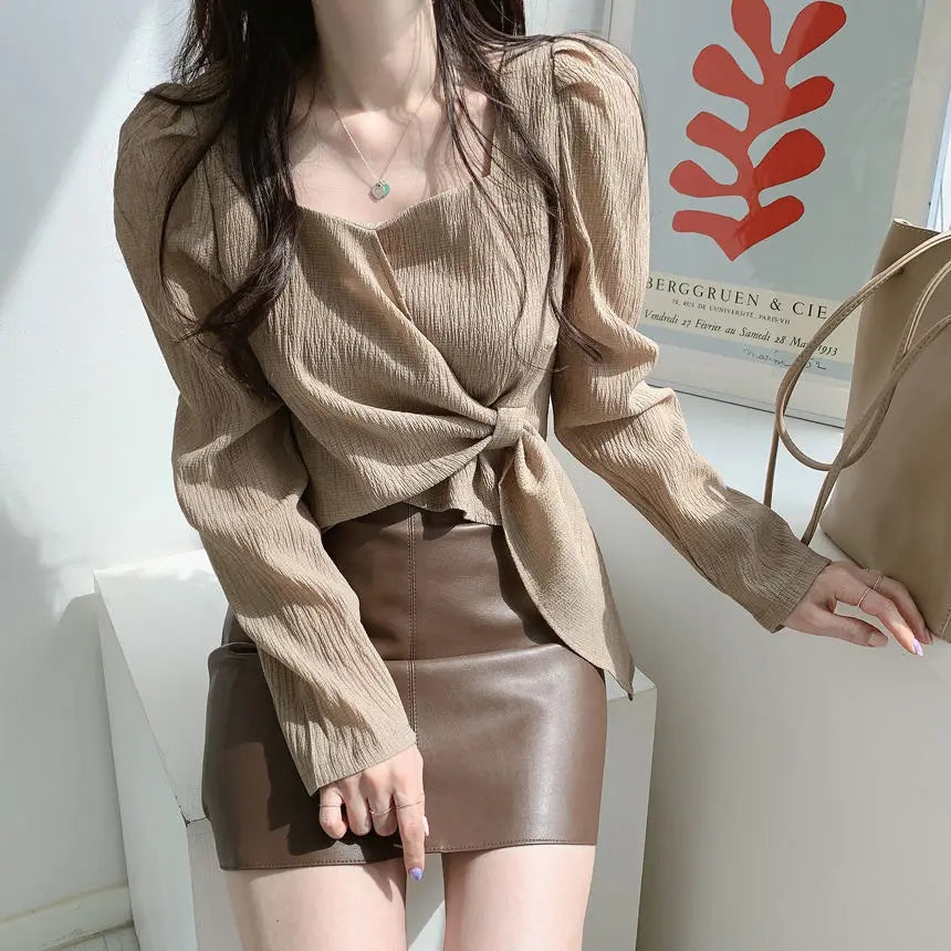 Bxoxo Tops for Women Elegant Social Clothes Korean Style Womens Shirt & Blouse Spring Long Sleeve White Chic Streetwear S Pretty Cute