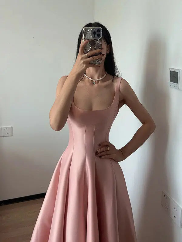 BXOXO Harajpoo Elegant French Socialite Style Sweet Pink Suspender Dress Women Spring Summer A-line Tea Break Formal Vestidos