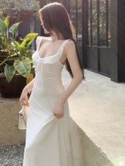 Bxoxo Women's Korean Elegant Ruffles V-neck Lace-up A-Line Dress Sexy Backless Slim Waist Flying Sleeves Dresses Basics Office Lady