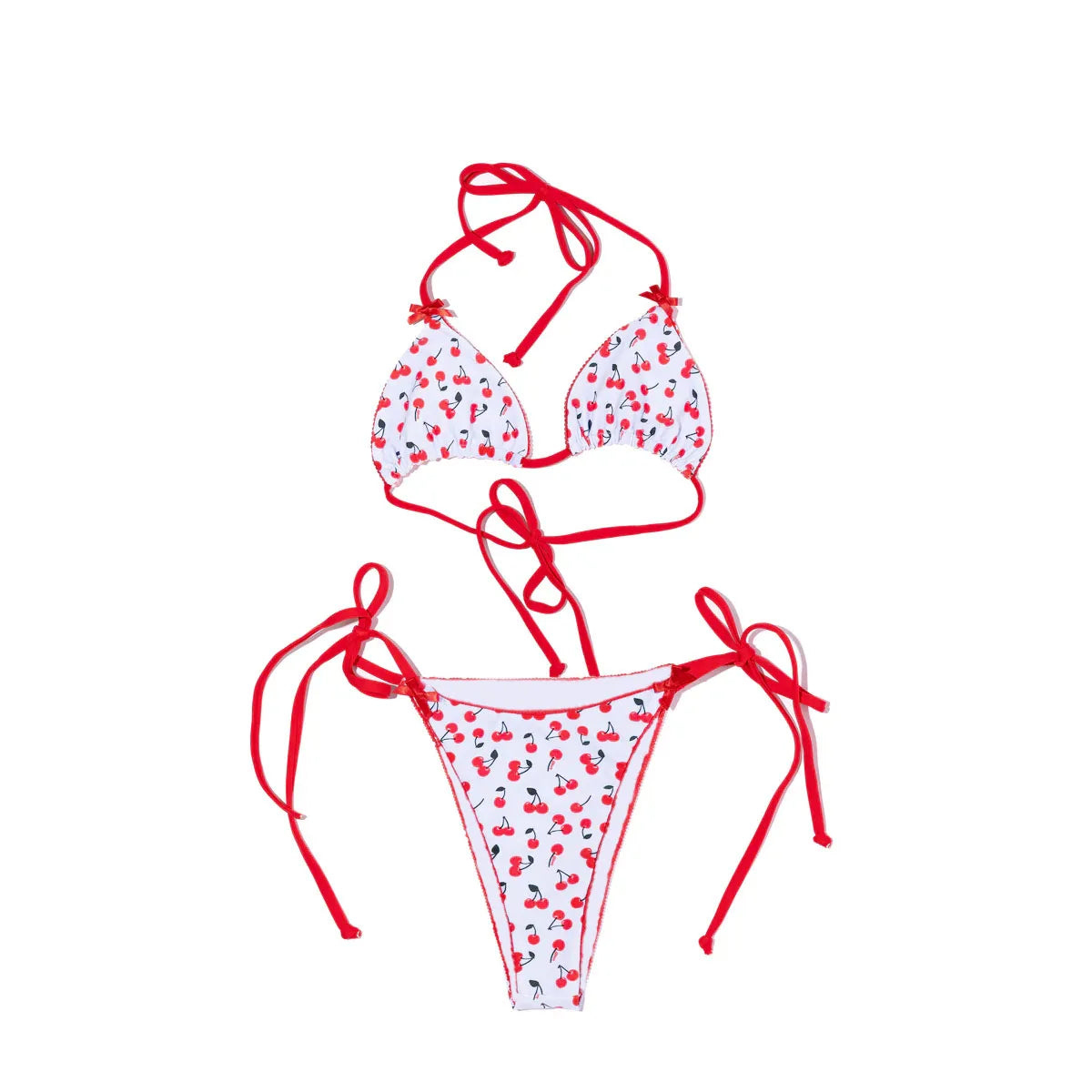 BXOXO Women's Two Piece Bathing Suits Sleeveless Halter Neck Floral/Cherry/Plaid Print Cami Tops Low Waist Thong