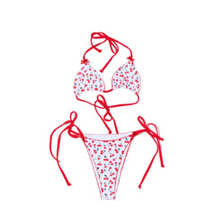 BXOXO Women's Two Piece Bathing Suits Sleeveless Halter Neck Floral/Cherry/Plaid Print Cami Tops Low Waist Thong