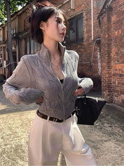 Bxoxo Vintage Turtleneck Zipper Cardigan for Women Autumn Loose Long Sleeves Knitted Sweaters Y2K Ladies Soft All Match Jumpers