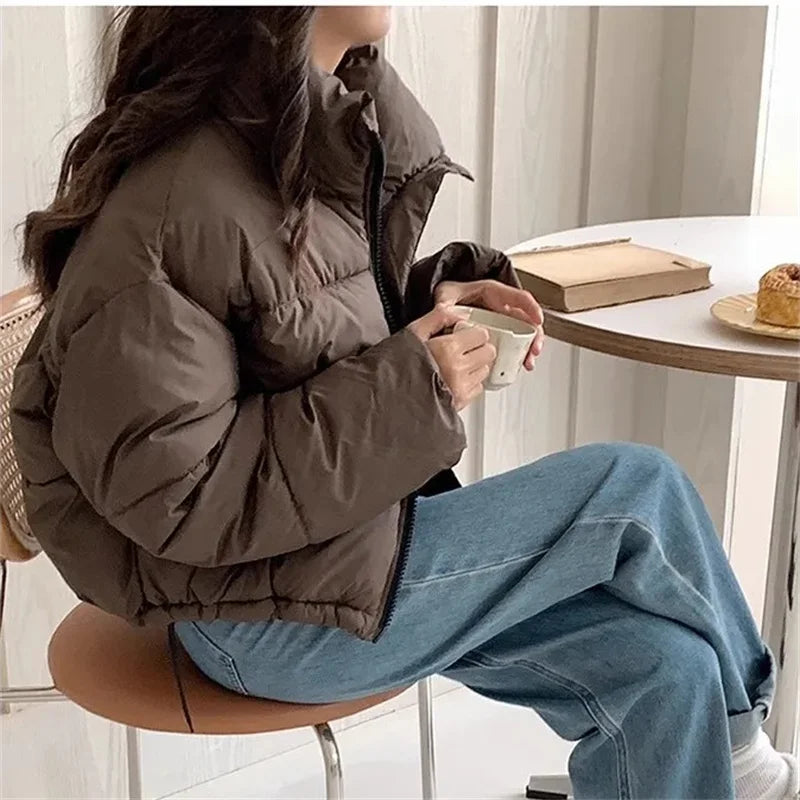 New Women Solid Loose Puffer Jacket Winter Korean Chic Oversized Thickened Warm Parkas Female Coat Lady Padded