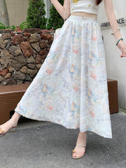 BXOXO Women Floral Sweet Long Skirt Casual High Waist Elegant Loose Korean Skirts High Quality Lady Fashion Ball Gown Long Skirts