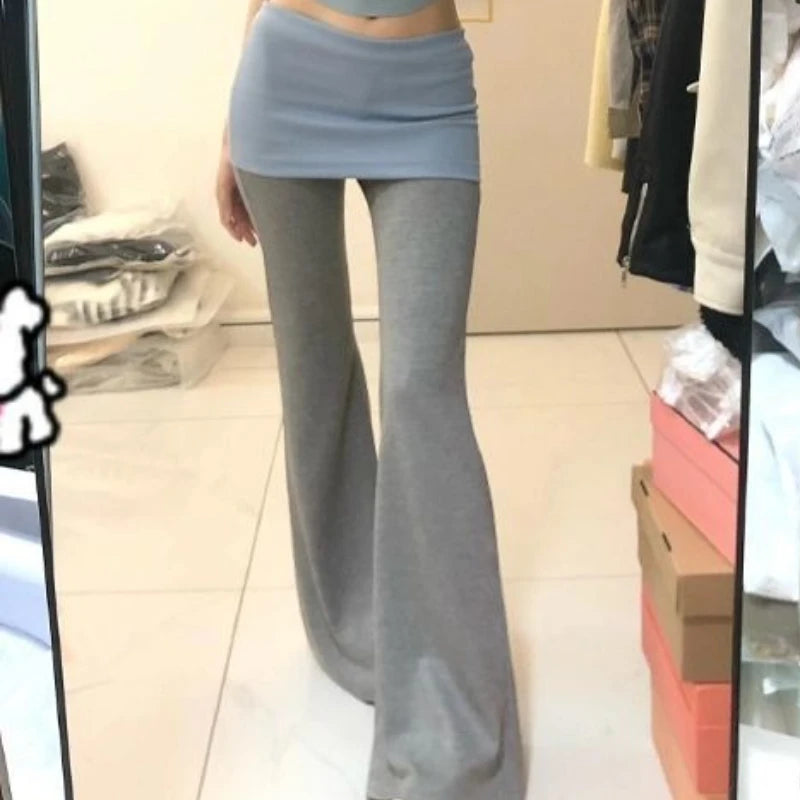 Bxoxo Gray High Waist Basic Flared Pants Solid Color Jogging Fitness Yoga Trousers Slim Korean Fashion Casual Streetwear Lady