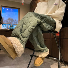 Bxoxo Winter Lamb Fur Wide Leg Pants Women Fashio Plush Thick Warm Loose Casual Pants Bf High Waist Streetwear Straight Trousers New