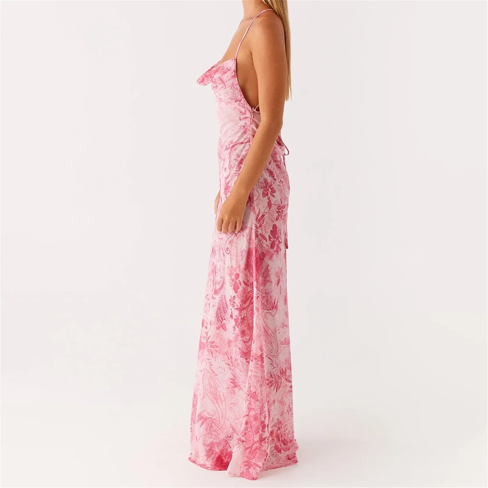 BXOXO Womens Summer Sexy Spaghetti Strap Maxi Dresses Floral Bodycon Long Dress Sleeveless Backless Vacation Sundress