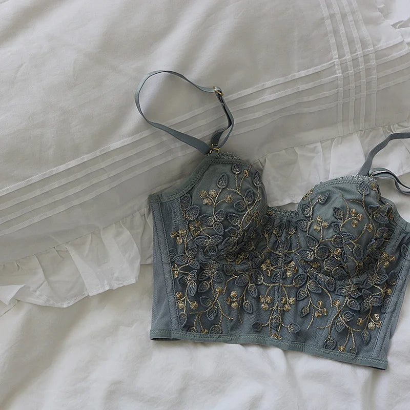 Bxoxo Three-dimensional embroidered bra sexy lace fish bone corset widened breasted with steel ring 2/1 half cup bralette underwear