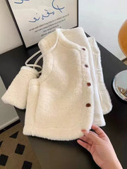 Bxoxo Faux Lamb Fur Vest Women Fashion Patchwork Loose Casual Camis Autumn Korean Single Breasted Sleeveless Plush Cardigan Ladies