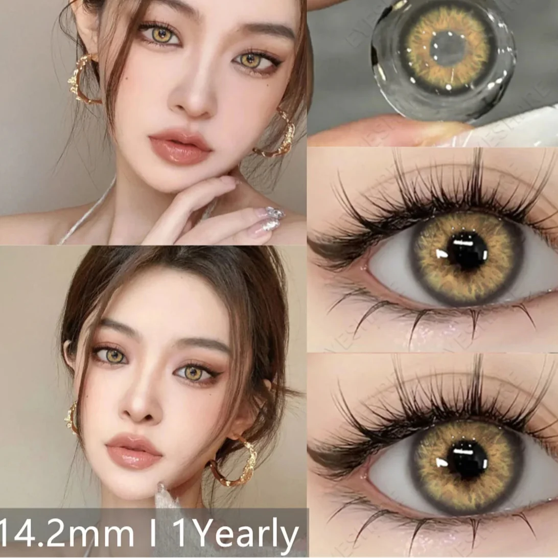 BXOXO 1Pair Myopia Lenses Color Contact Lenses With Diopters Prescription Natural Yaerly Brown Lenses Gray Colored Contacts