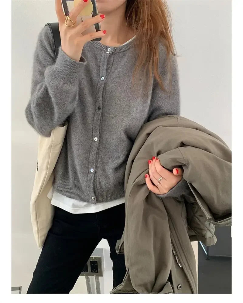 Bxoxo Knitted Sweater Cardigan Loose-fit Warm Jacket Inner Wear Outer Korean Style Stylish Women's Top Core-spun Yarn