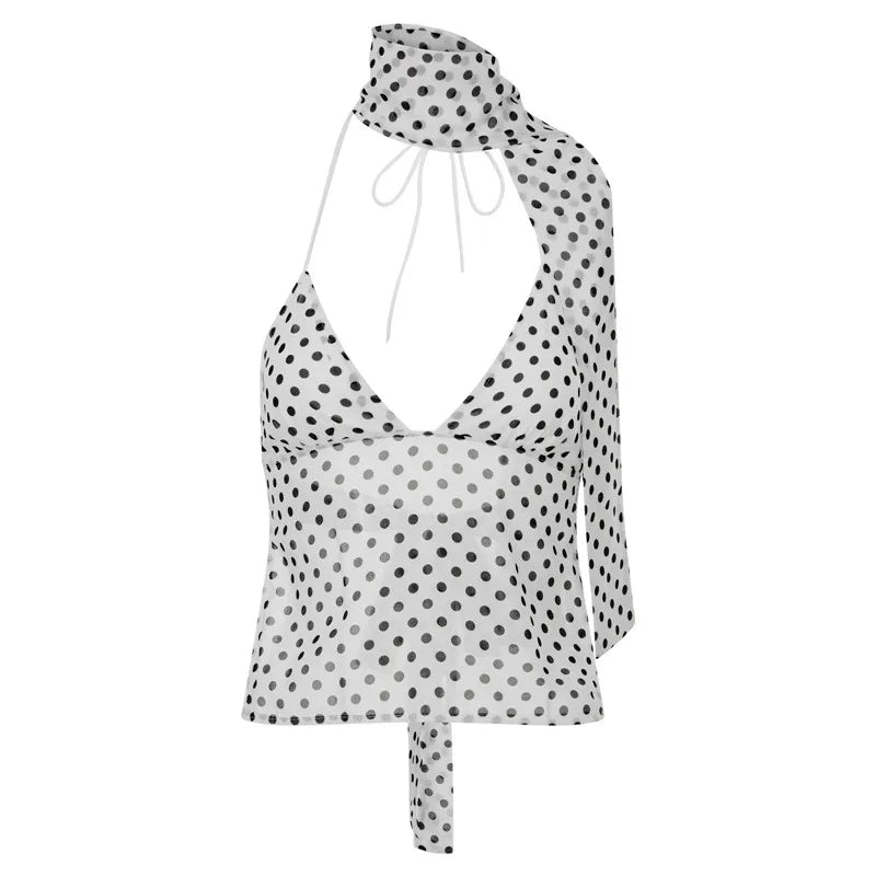 BXOXO Casual Polka Dot Camisoles Vacation Fashion Elegant Women Tank Tops Sexy Backless Spaghetti Strap Slim Fit Vests Summer