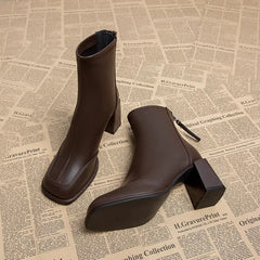 BXOXO Booties Very High Heels Shoes for Women Heeled Brown Leather Footwear Work Short Female Ankle Boots Pu Sale Y2k Autumn Quality