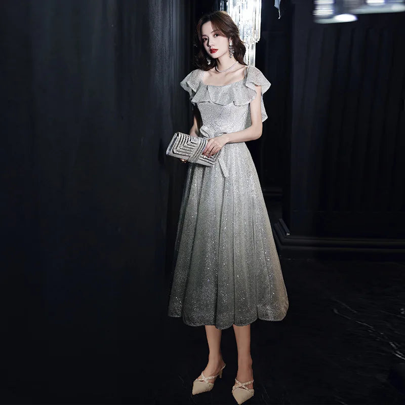 BXOXO Customized Starry Evening Dress Female 2025 New Elegant Banquet Super Fairy Wedding Party Vestidos Celebrity Silver Long Slim Pr