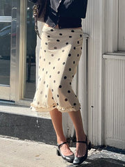 Bxoxo Elegant England Style Dot Print Women Mid-Length Skirt  Edible Free Fungus Simple High Fashion Women Long Skirt