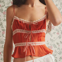 BXOXO Womens Y2k Mesh Lace Trim Cami Tank Crop Tops Sexy V Neck Hollow Out Spaghetti Strap Tees Shirt Going Out Camisole Vest