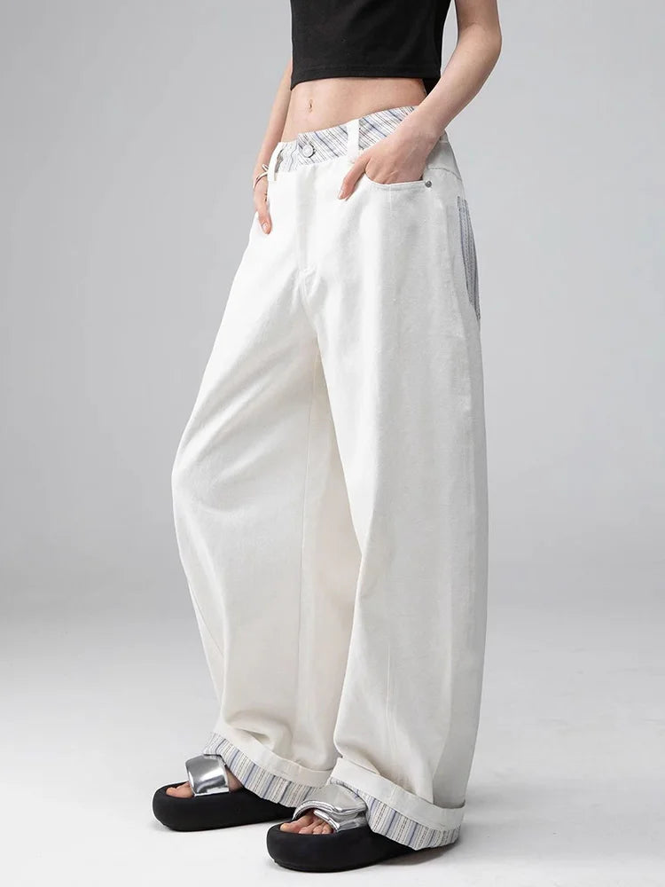 Bxoxo Plaid Patchwork Wide Leg Pants Women Loose Vintage Streetwear Straight Trousers High Waist Hip Hop Bf American Retro Pant New