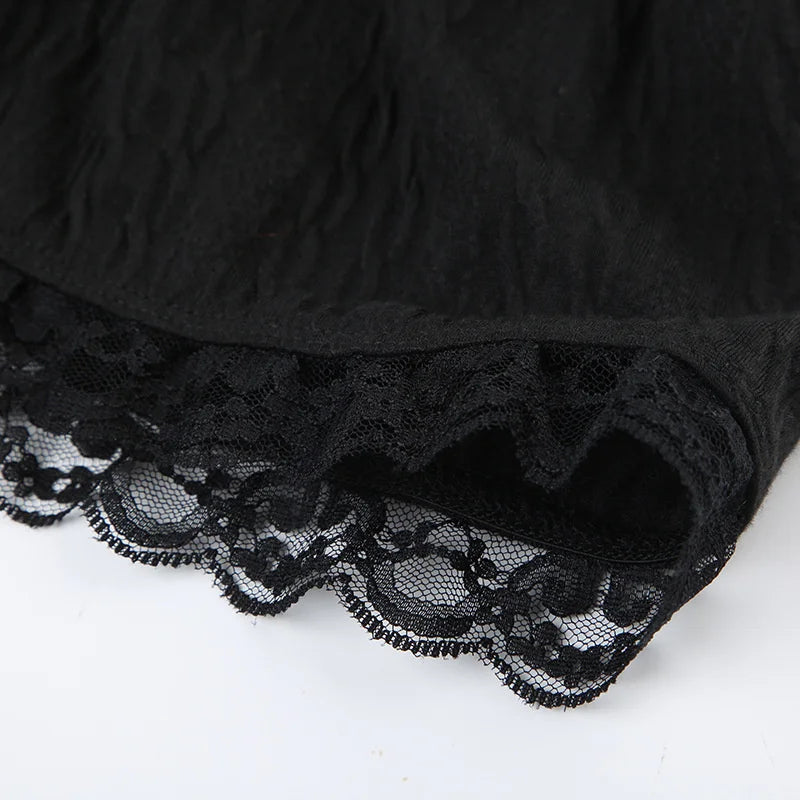 Bxoxo Goth y2k Skirt Women Elegant Low Waist Bowknot Lace Trim Pleated A-line Skirt Halloween Fairycore Skirts Streetwear