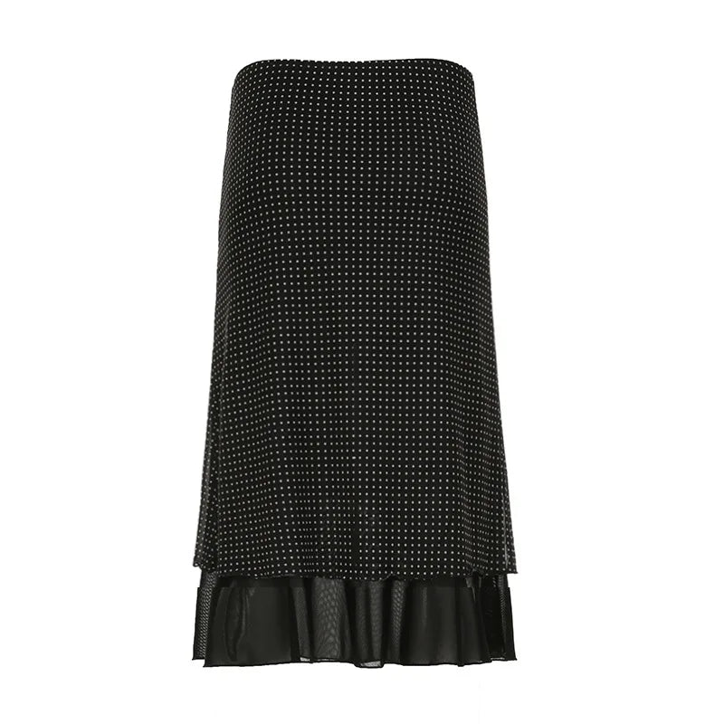 Bxoxo Polka Dot Mesh Long Skirt Summer Fashion Clashing Patchwork Slim Long Skirt Women Elegant Vintage Y2k Loose Long Skirt