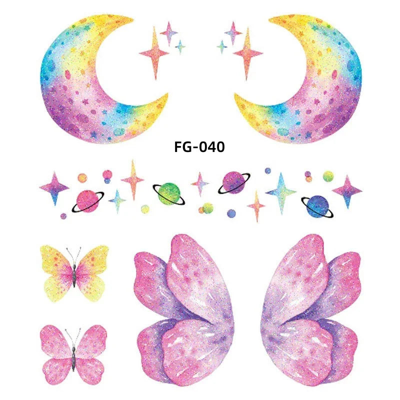 BXOXO 1Sheet Fairy Butterfly Wings Shiny Tattoo Sticker Waterproof Eyes Face Art Fake Tattoos for Women Makeup Dance Music Festival