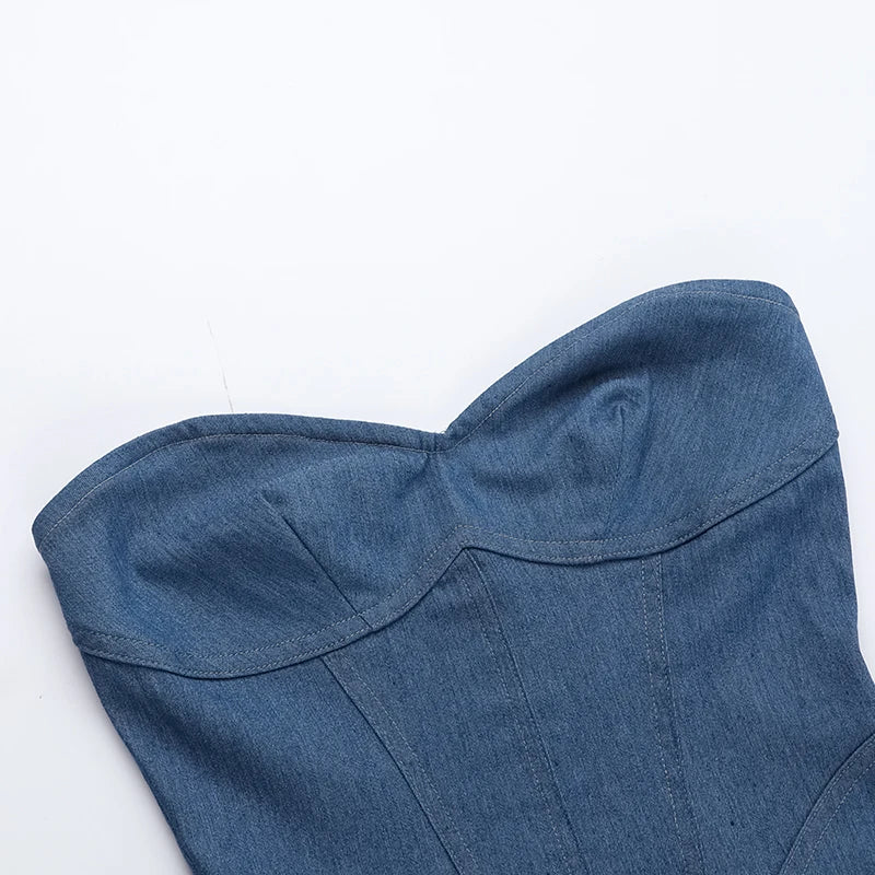 BXOXO Summer New Temperament Wrap Hip A Skirt European And American Style Sexy Bra Imitation Denim Dress For Women