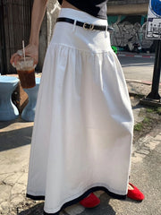 Bxoxo Korean Style White Skirts Women Elegant Harajuku Black Long Skirts Vintage Fashion Casual Basic Midi Skirt Streetwear