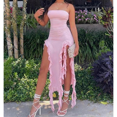 BXOXO Sexy Tassel Fairy Dress Aesthetic Tube Tops Summer Irregular Midi Dresses Elegant Beach Party Outfits Women's Robe Vestidos