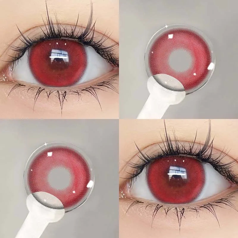 BXOXO 1Pair Red Colour Contacts Lenses Prescription Myopia Halloween Red Eye Lenses Beauty Pupil Makeup Lenses
