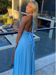 BXOXO Elegant Sleeveless Open Back High Split Dress Women Slim Lace Up Evening Dress Female Elegance Club Party Vestidos