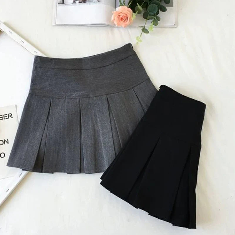 BXOXO Fashion A Line Women Pleated Skirt High Waist Zipper Grey Student Mini Skirt JK Summer New Black Ladies Suit Skirt