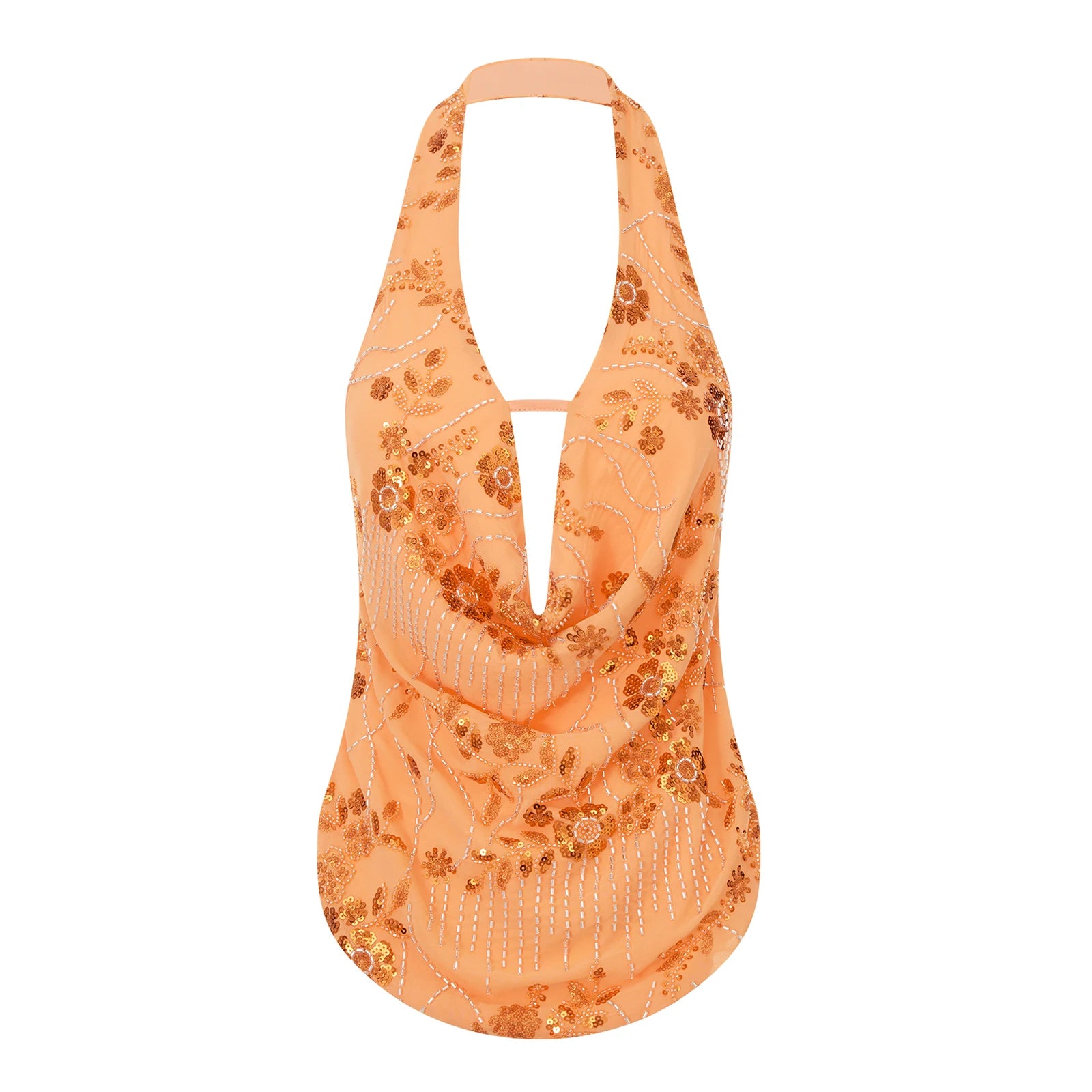 BXOXO Women Halter Tops Summer Beaded Floral Pattern Backless Shirts Vest for Streetwear Y2K Aesthetic Grunge Clothes