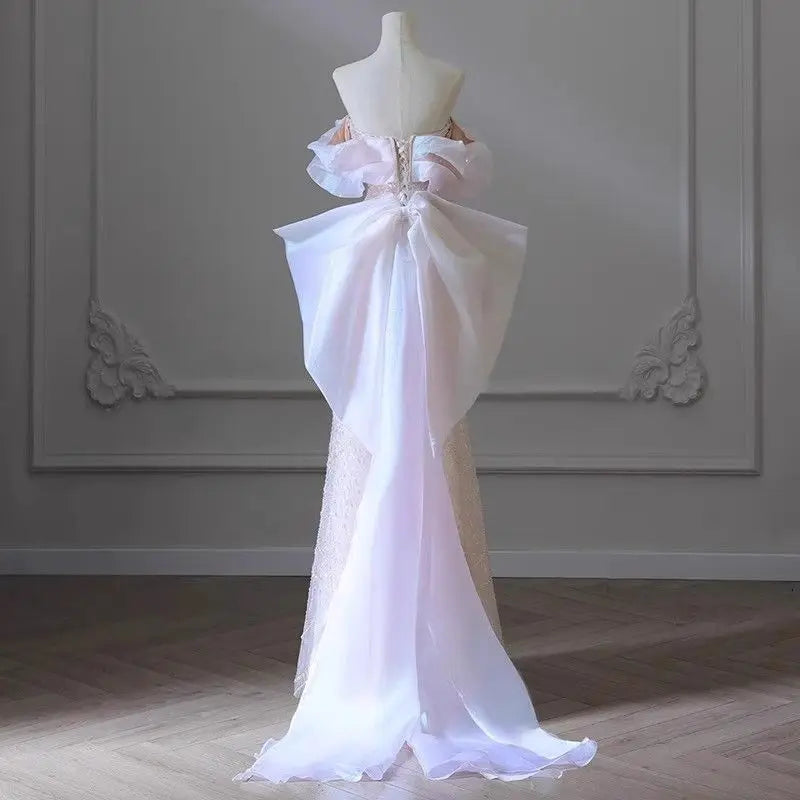 BXOXO High End Heavy Industry Light Wedding Dress, One Shoulder Bridal Temperament, Light Luxury, Niche Fish Tail Engagement Dress,