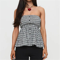 BXOXO Women Strapless Peplum Top Ruffle Hem Tube Bandeau Top Backless Sleeveless Tank Top Summer Going Out Streetwear