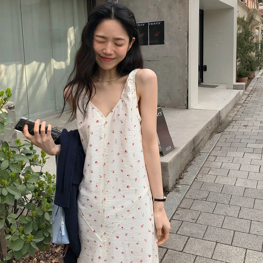 Bxoxo Romantic Floral Print V-Ne Svel Long Dr Chic Sweet Sle Loose Waist Design Polyester Fiber A-Line Silhouette