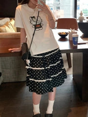 Bxoxo Summer Lace New Polka Dot Cake Skirt Women Japanese Sweet Casual Loose Short Skirts Female Designer Chic Kawaii Thin Outfits