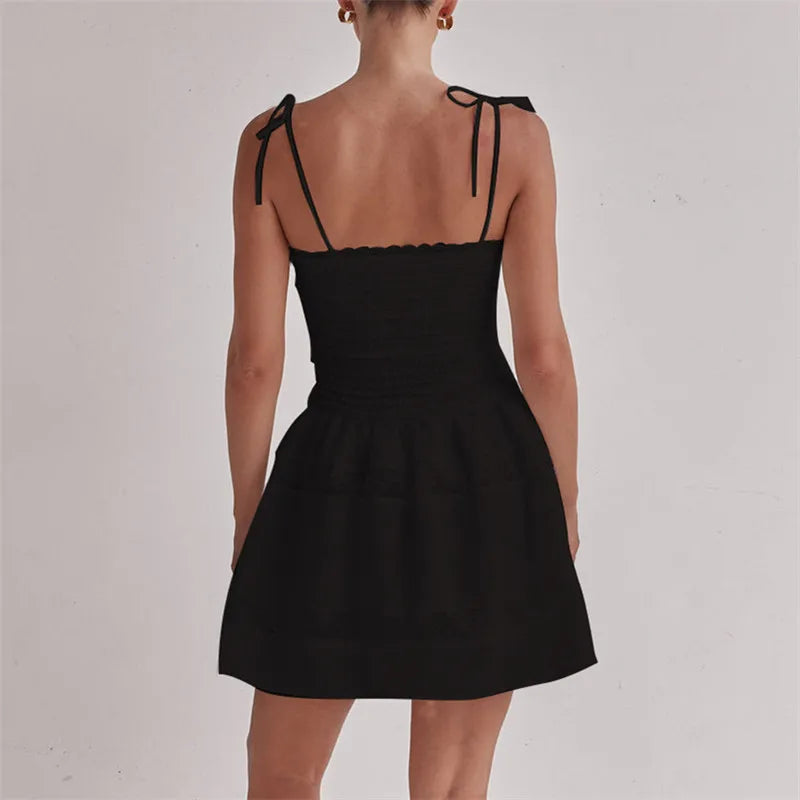 BXOXO Women's Summer Slip Dress Sheer Lace Patchwork Sleeveless Tie Spaghetti Strap Backless Mini Dress Y2K Streetwear