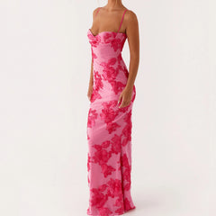 BXOXO Women Floral Long Cami Dress Y2K Backless Slip Bodycon Dress Sexy Spaghetti Going Out Maxi Dresses Summer Beachwear