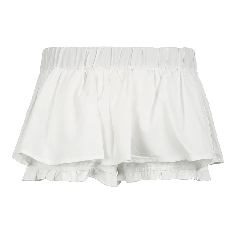 BXOXO Summer Low Rise Pleated Skirt with Shorts Korean Style Belt Patchwork Miniskirt for Women y2k Streetwear Ladies Clothing