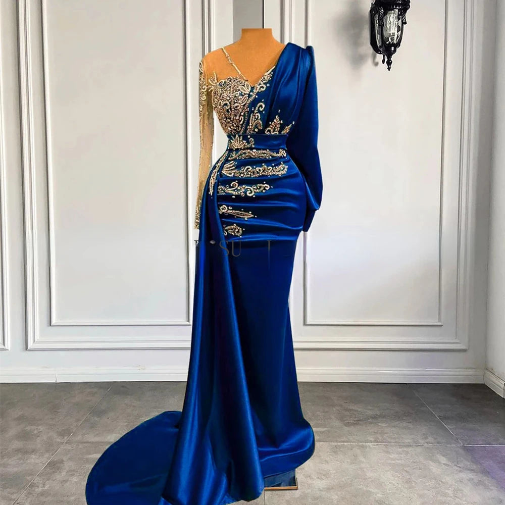 BXOXO prom dresses 2025 Sexy Formal Gowns Sheer Tulle V-Neck Long Sleeves Beading Applique Party Dresses For Lady Celebrity Evening Dress