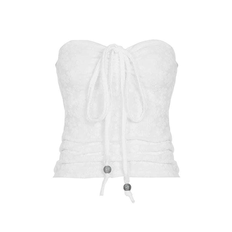 BXOXO White Transparent Lace Camis Sexy See Through Strapless Copped Top Women Summer Holiday Party Vest y2k Aesthetic Tube Top