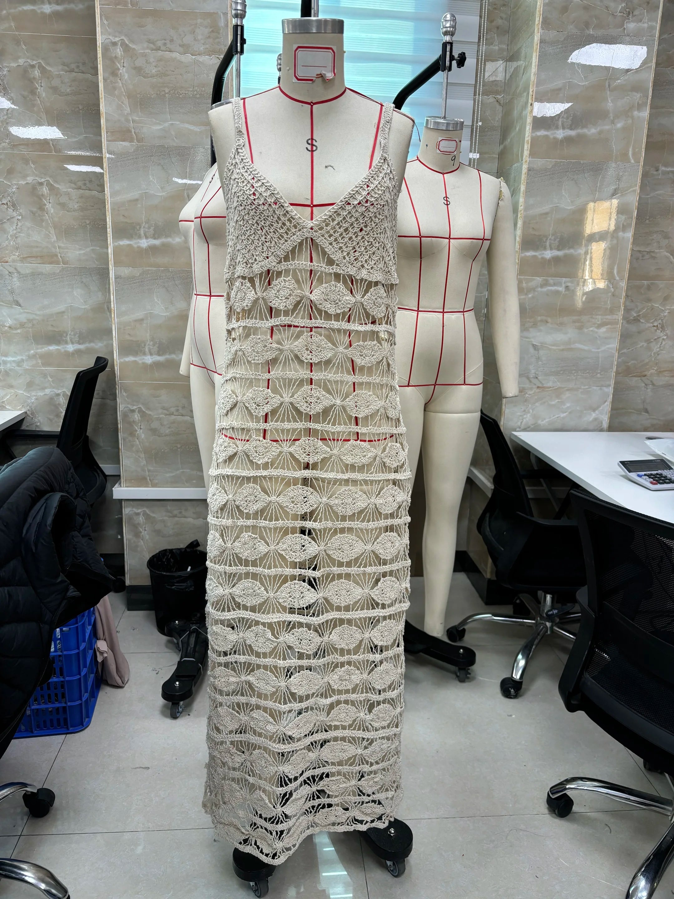 BXOXO Women Knit Beach Maxi Dress Fashion Sleeveless V-neck Cover-up Dress Hollowed Summer Long Vacation Dress